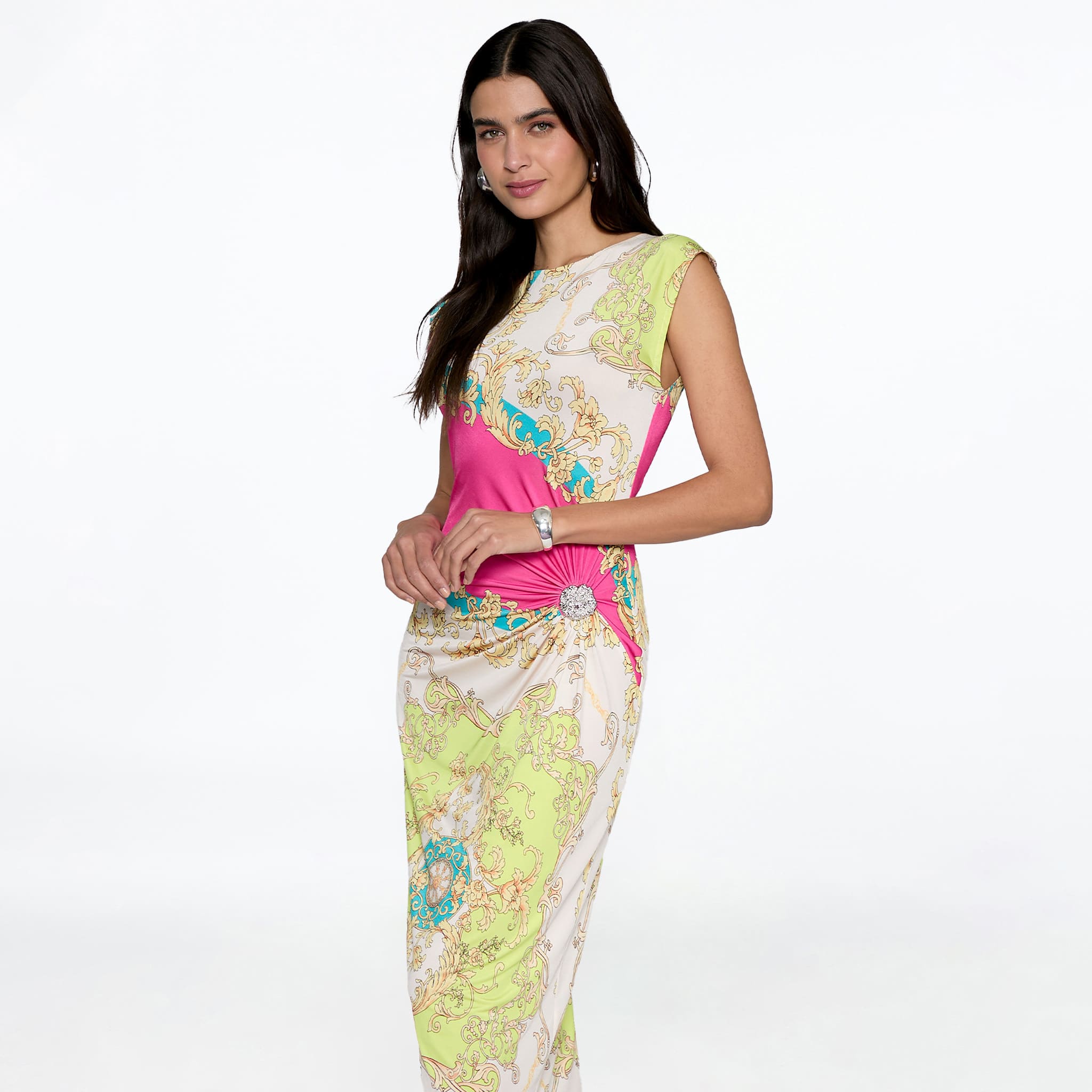 Vestido Drapeado Con Broche