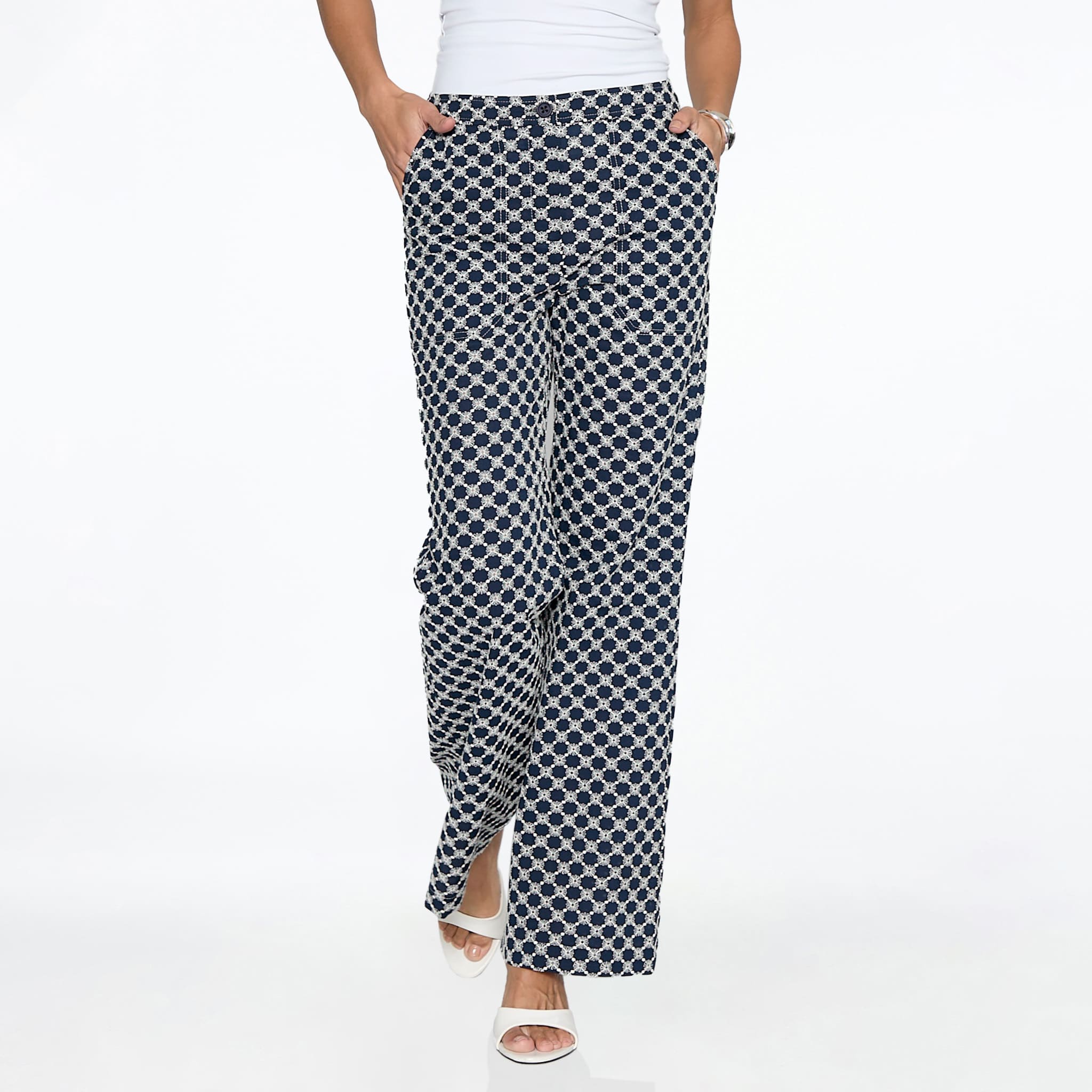 Pantalón marino en tira bordada