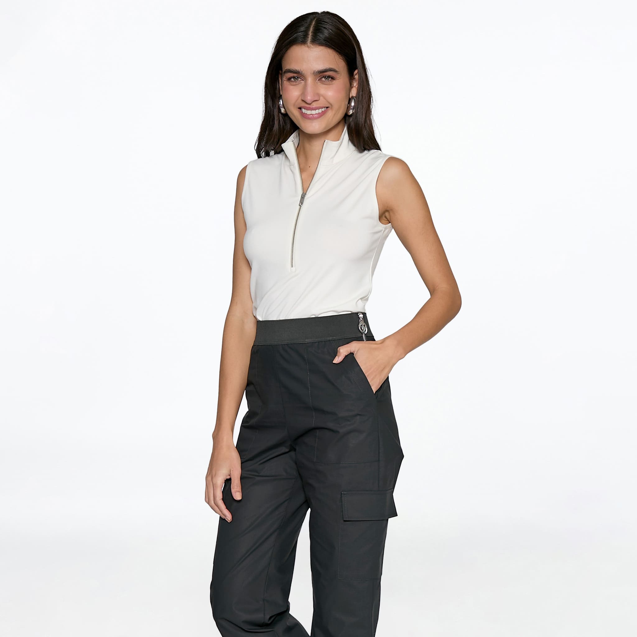 Blusa Blanca Cuello Alto Y Cierre Mujer