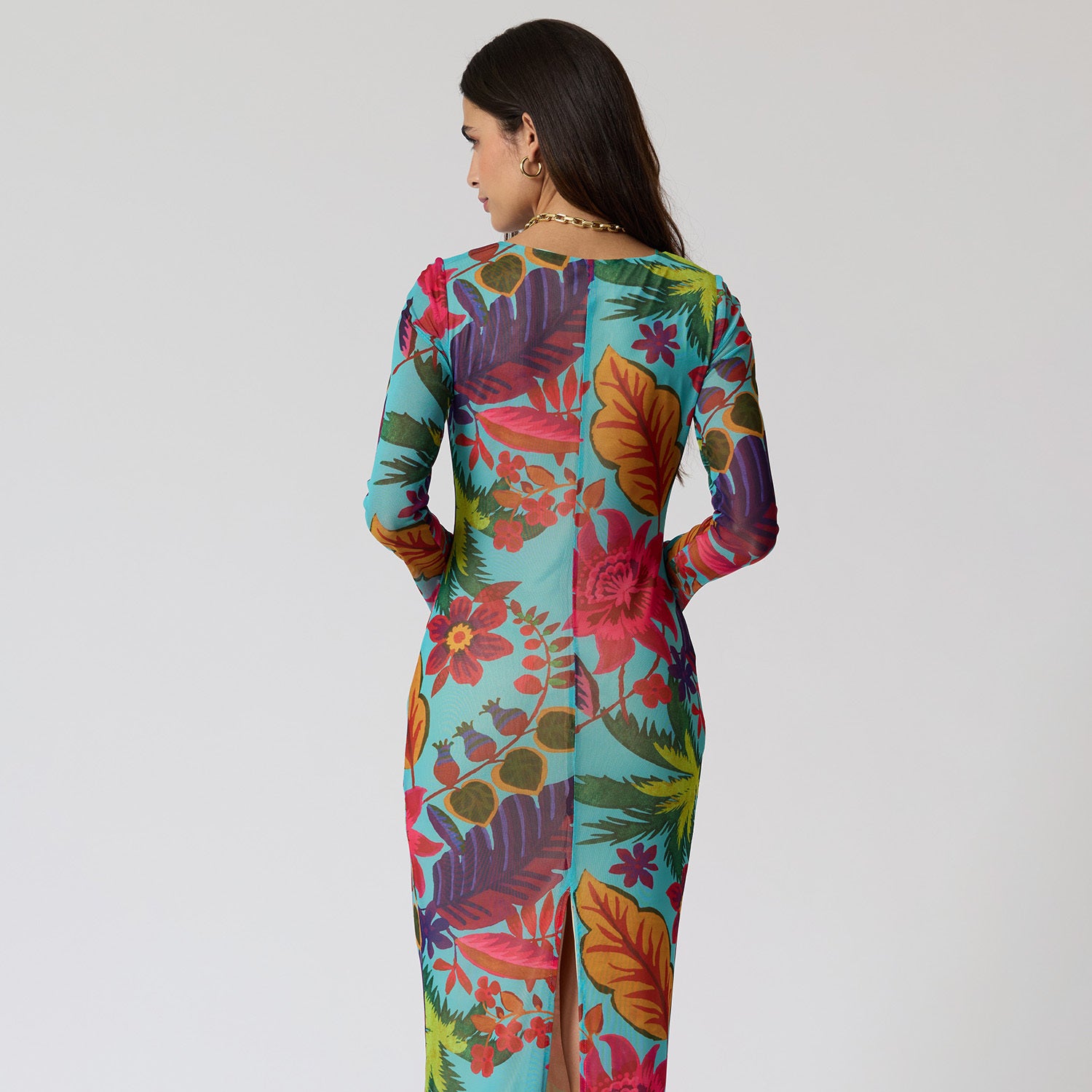 Vestido Largo Mesh Turquesa