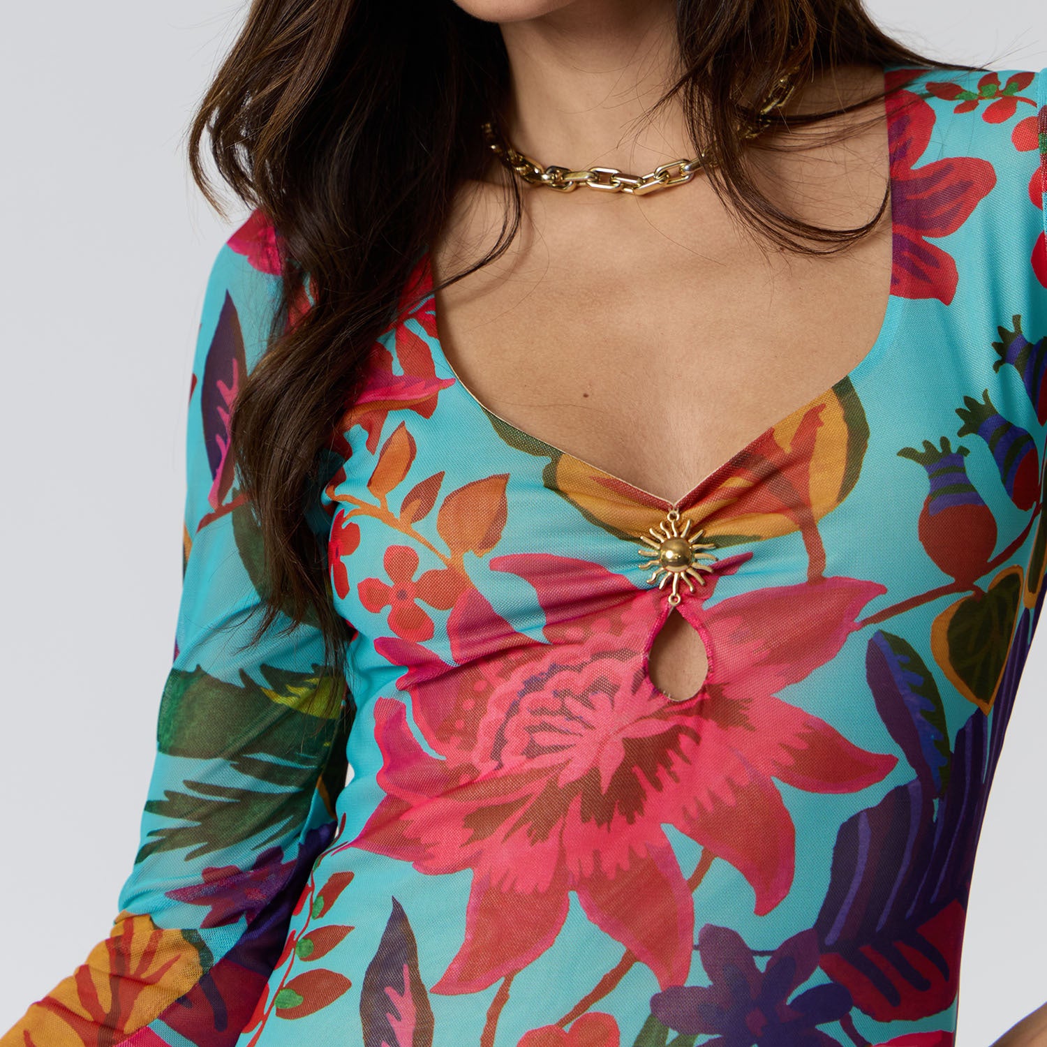 Vestido Largo Mesh Turquesa