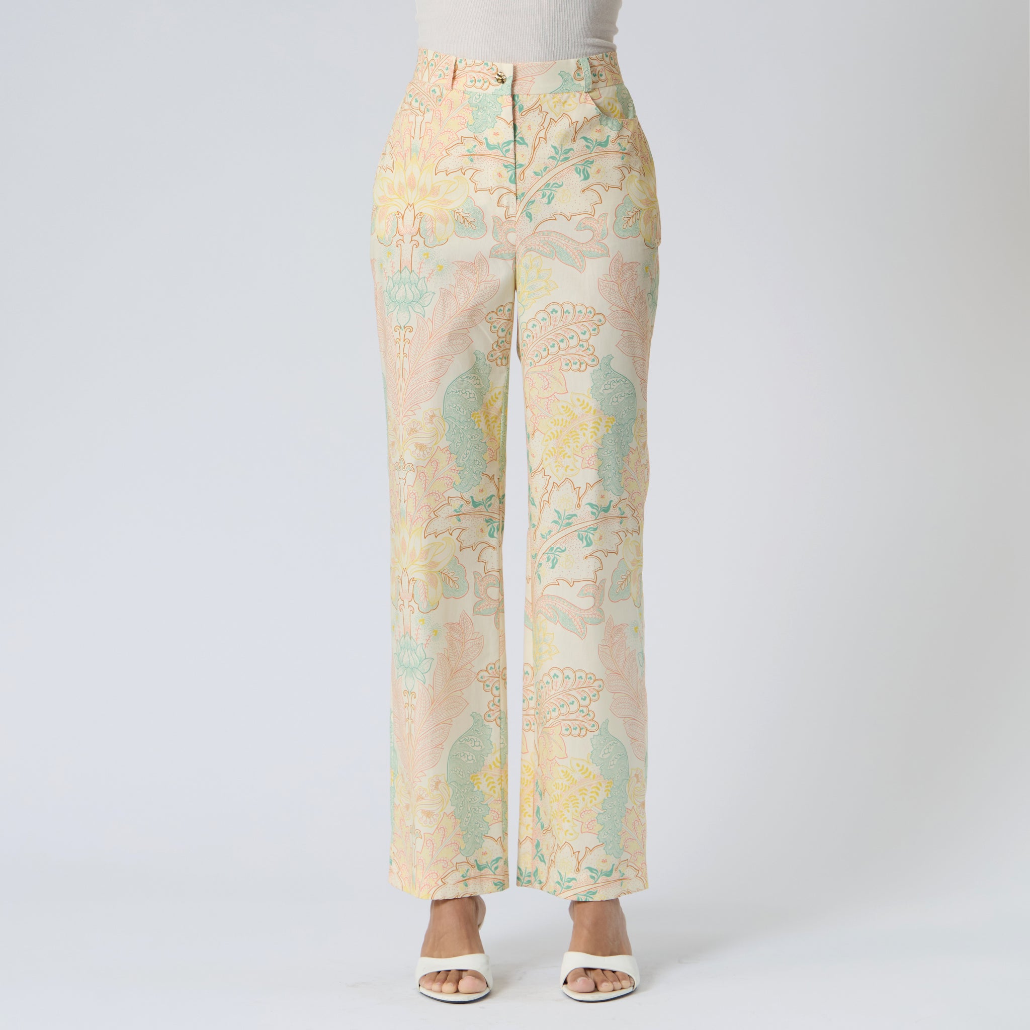 Pantalón Hueso Estampado Recto