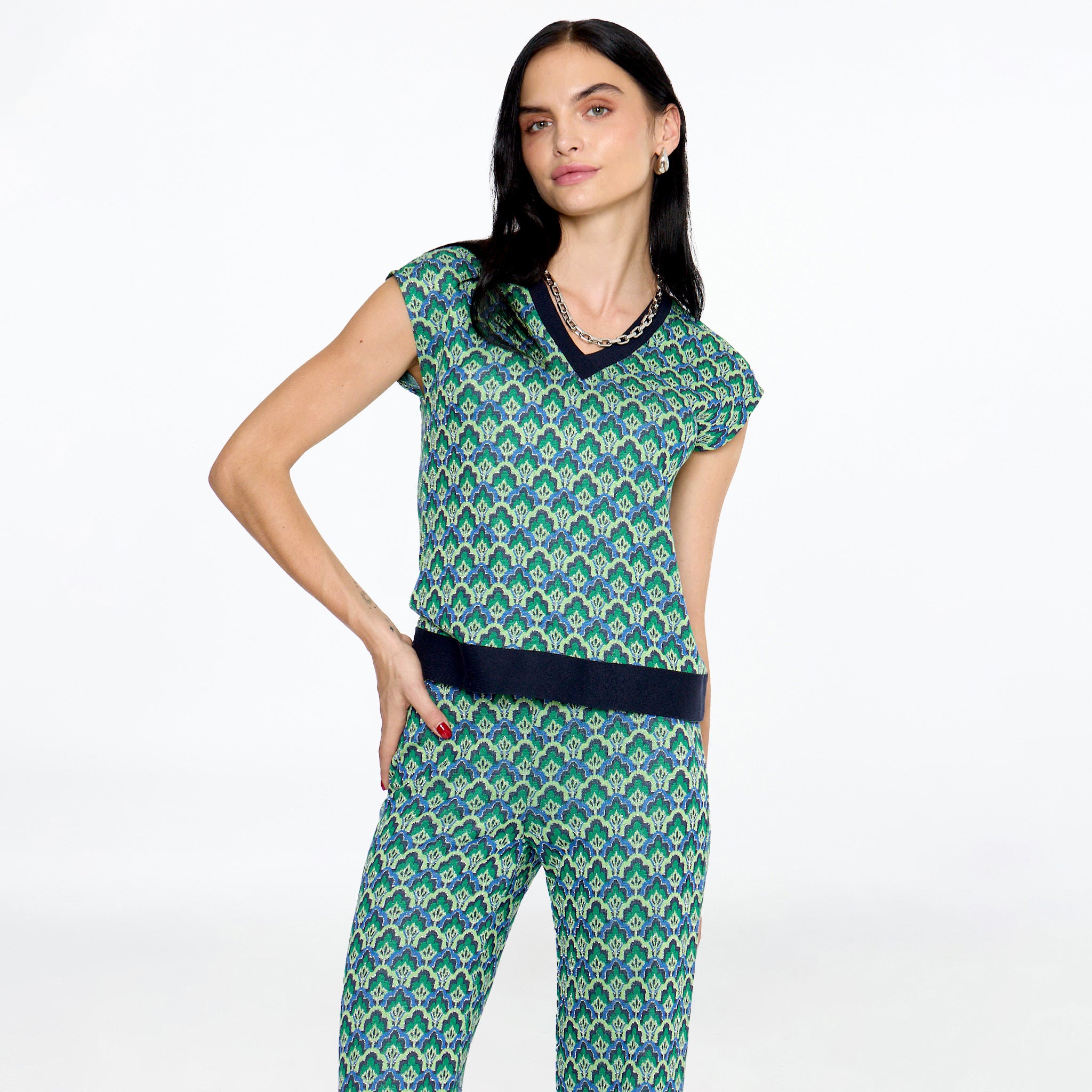 Blusa verde estampada