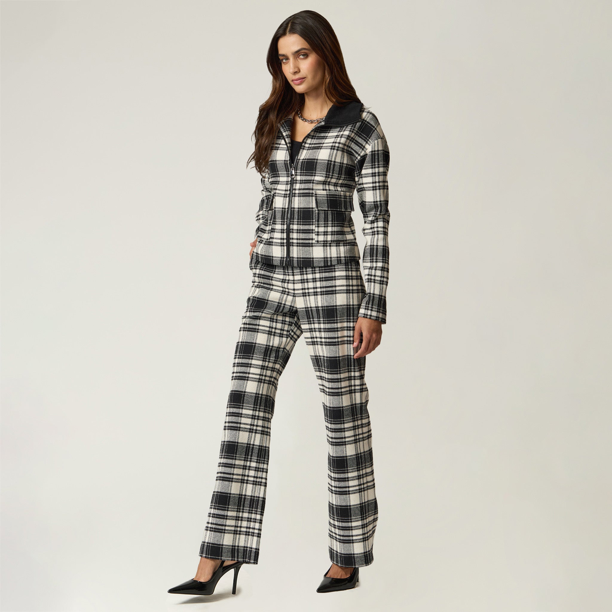 Chamarra Negra para mujer Estampada Cuadros