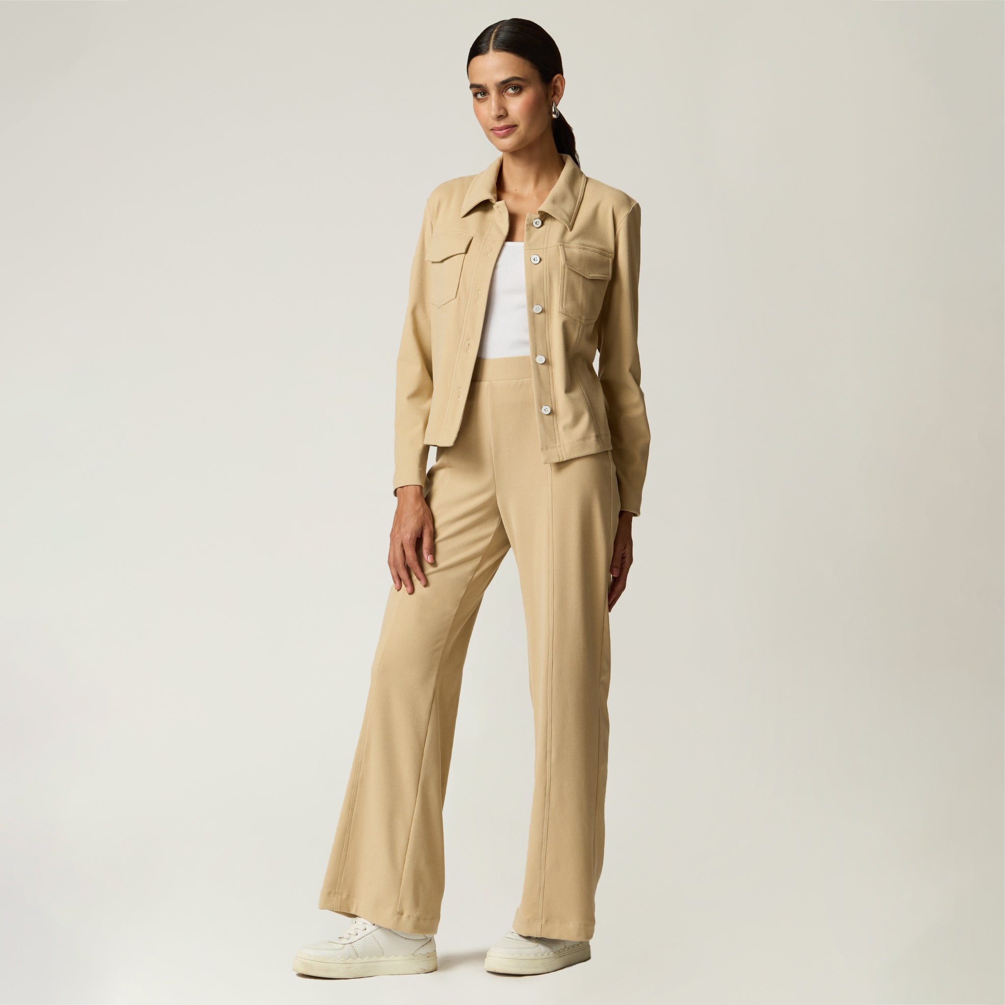 Pantalón Beige Alforzas Frente