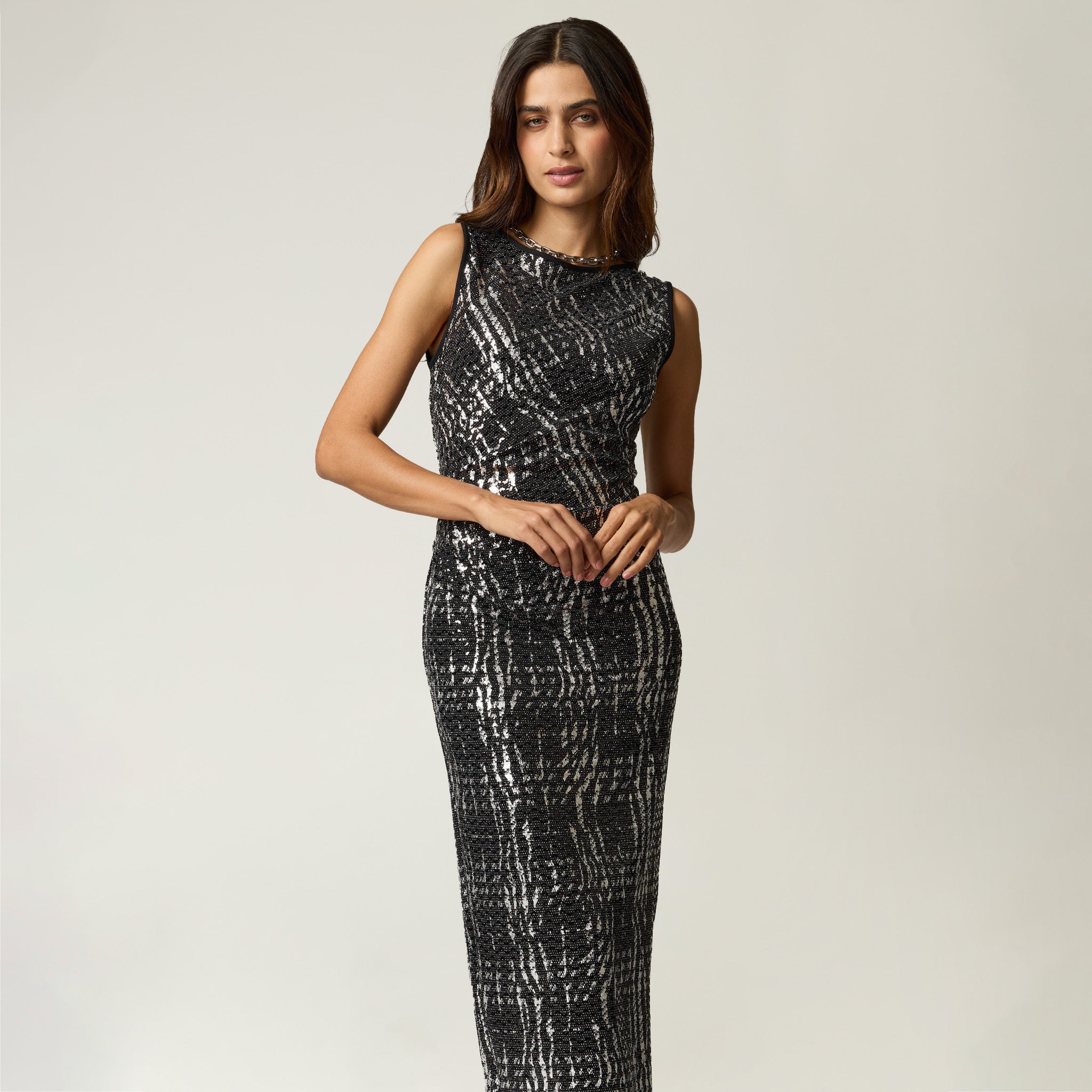 Vestido Negro Estampado Metálico
