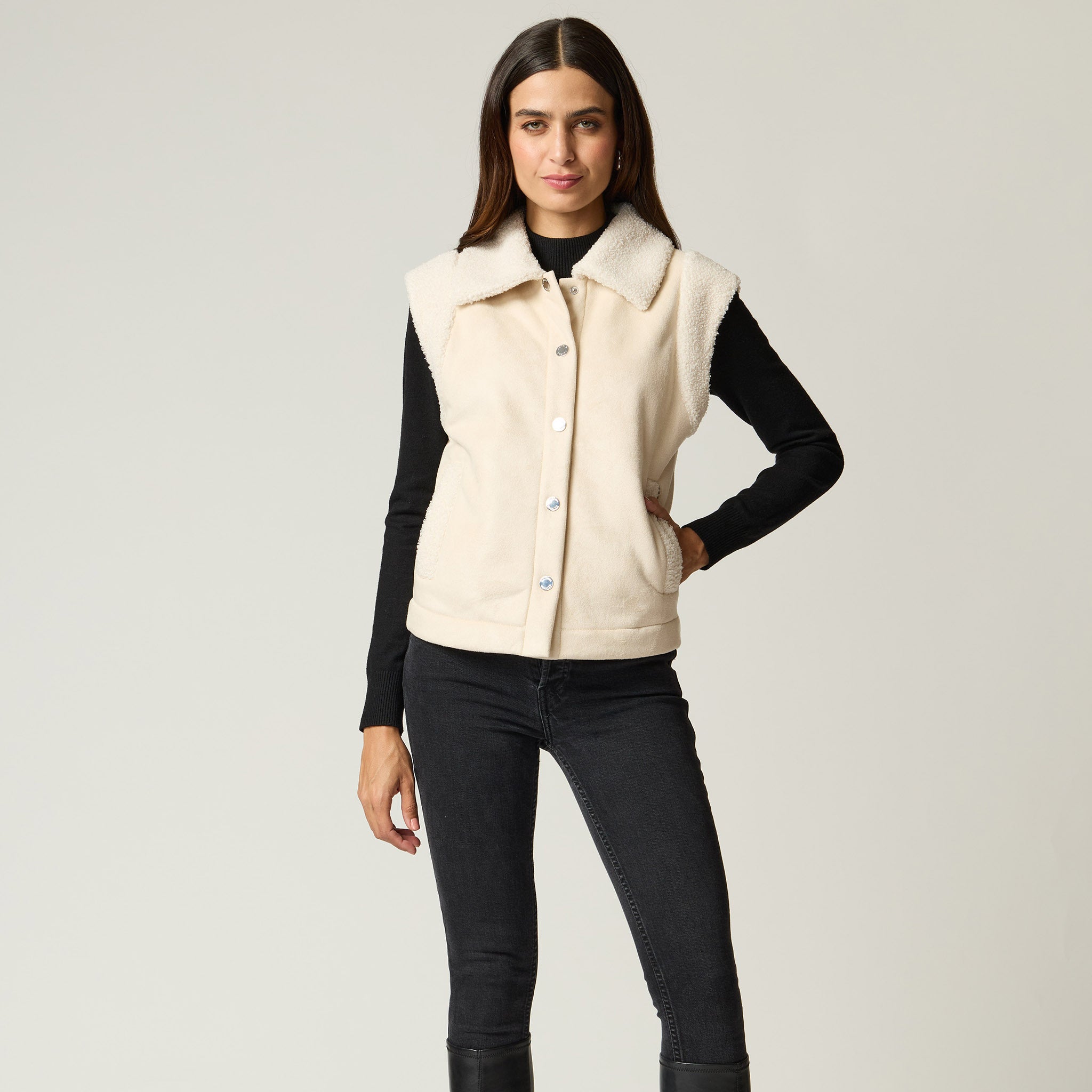 Chaleco Hueso Gamuza y Borrega