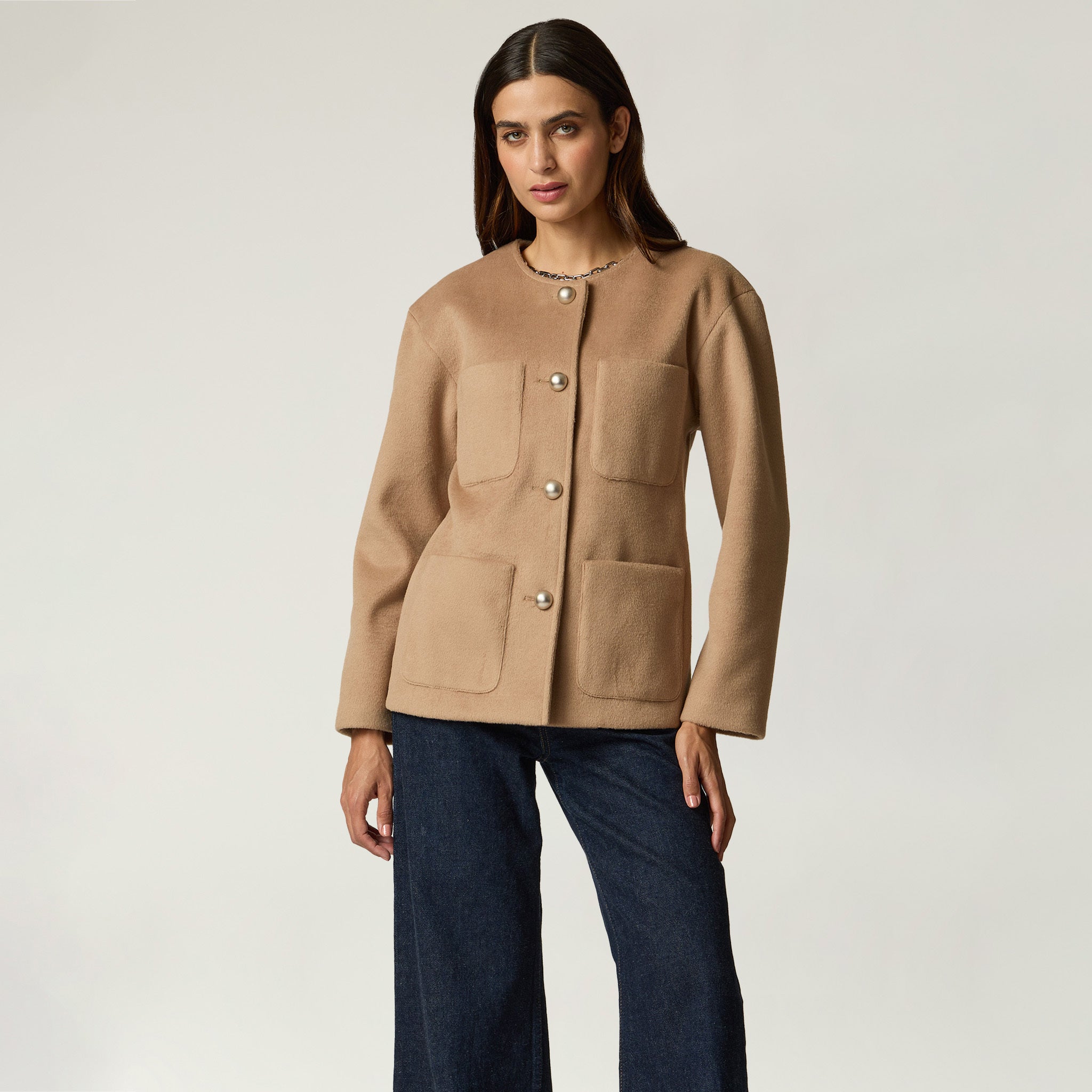 Blazer Beige Oversized Mujer