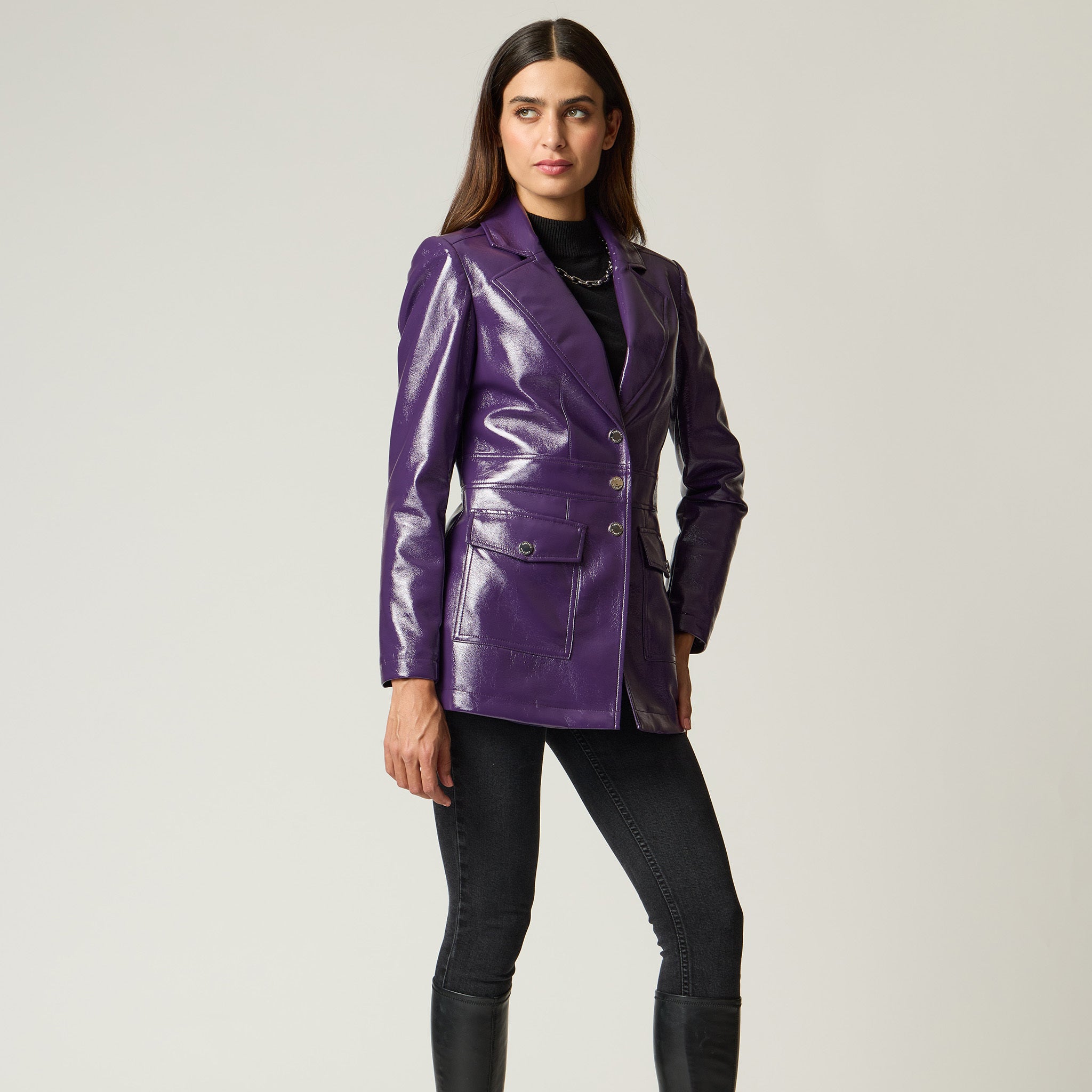 Chamarra Morado Tacto Piel para mujer
