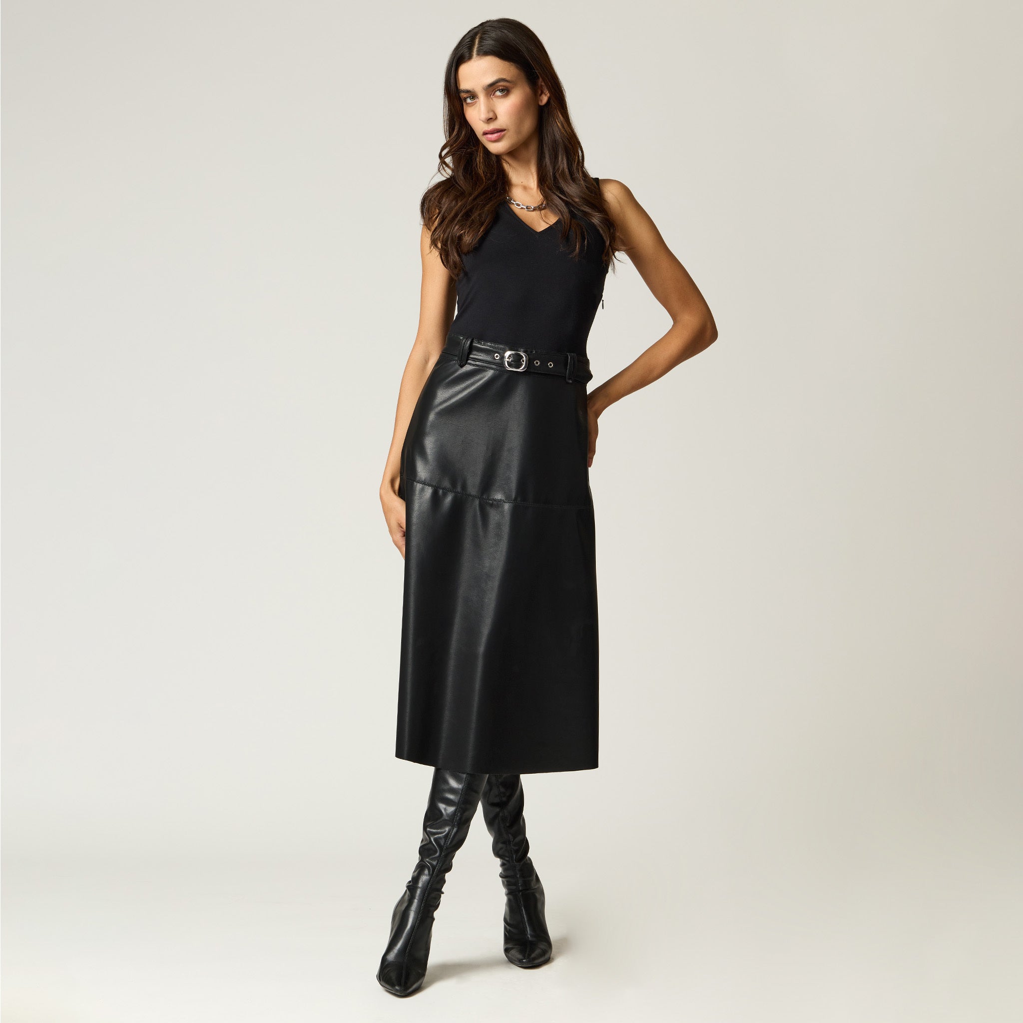 Vestido A Cinturón Negro Mujer