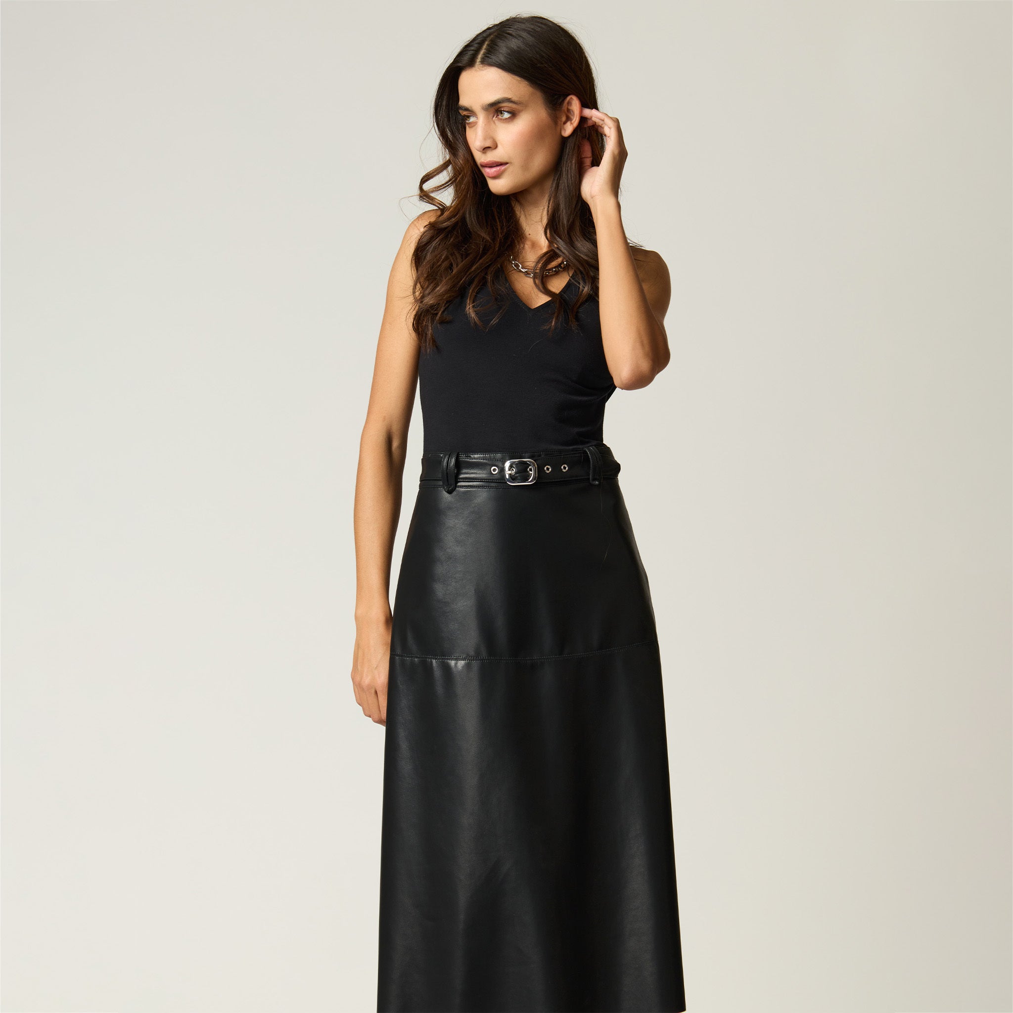 Vestido A Cinturón Negro Mujer