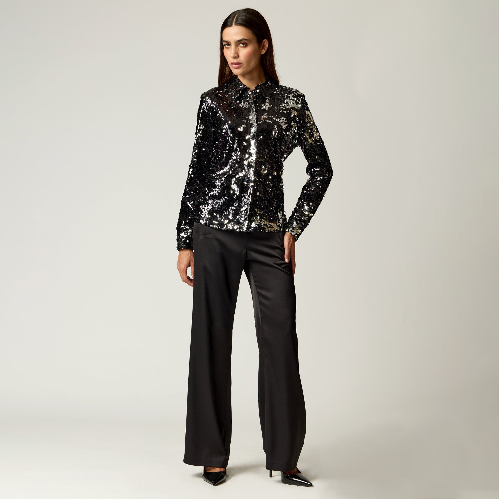 Blusa Camisera Negra para mujer Lentejuelas