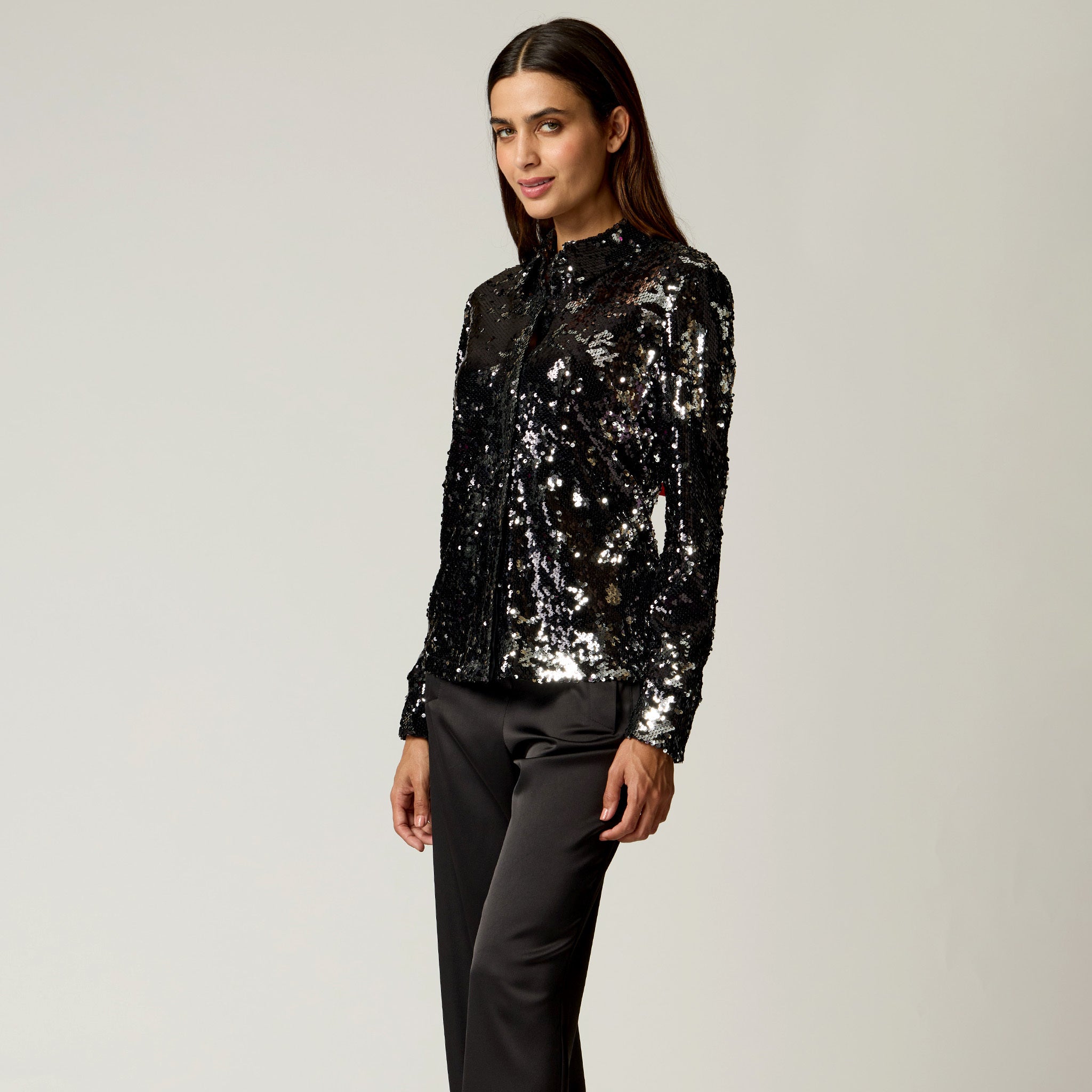Blusa Camisera Negra para mujer Lentejuelas
