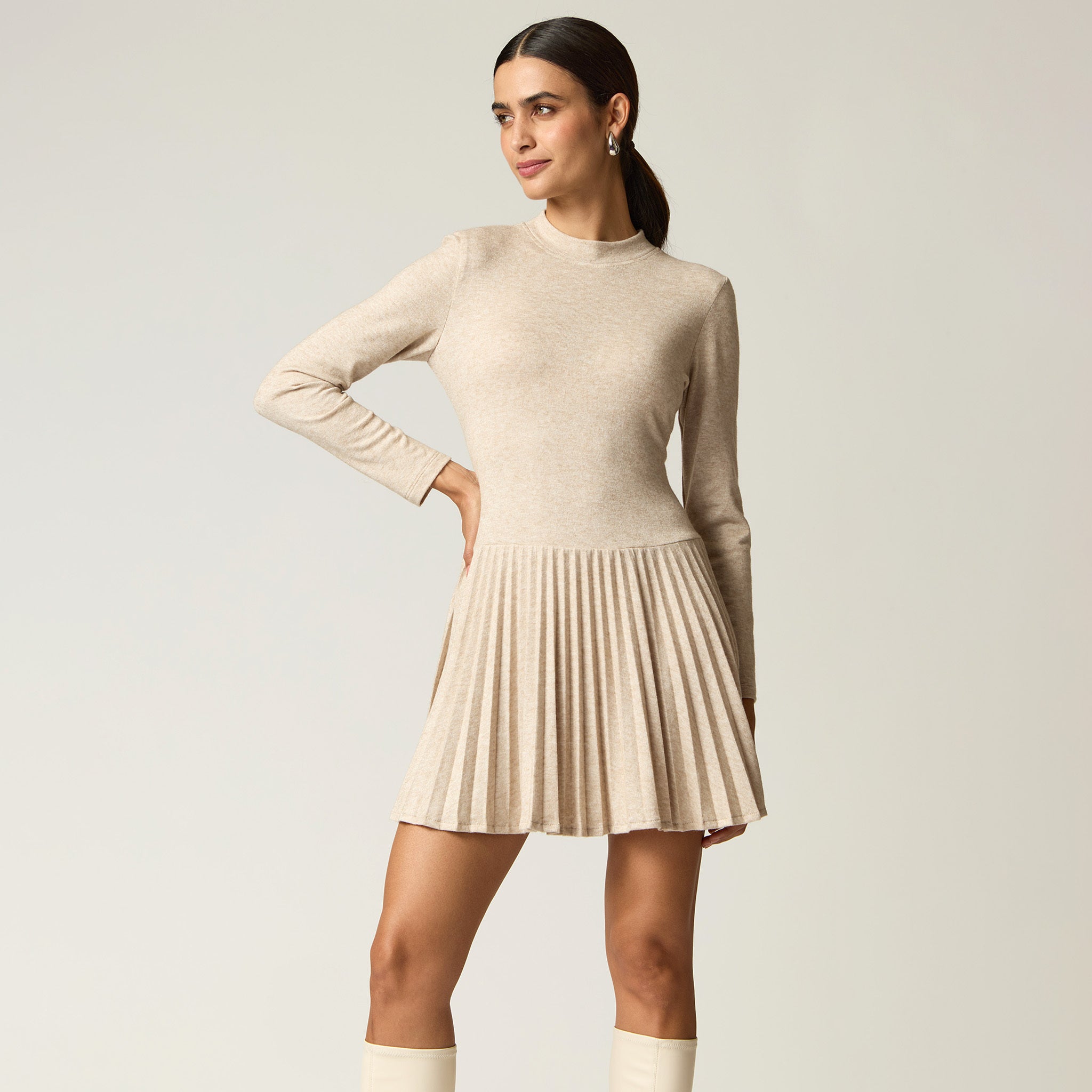 Vestido Beige Punto Melange Mujer