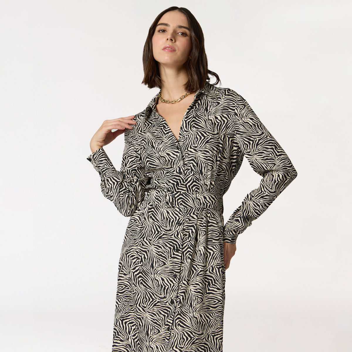 Vestido Beige Estampado