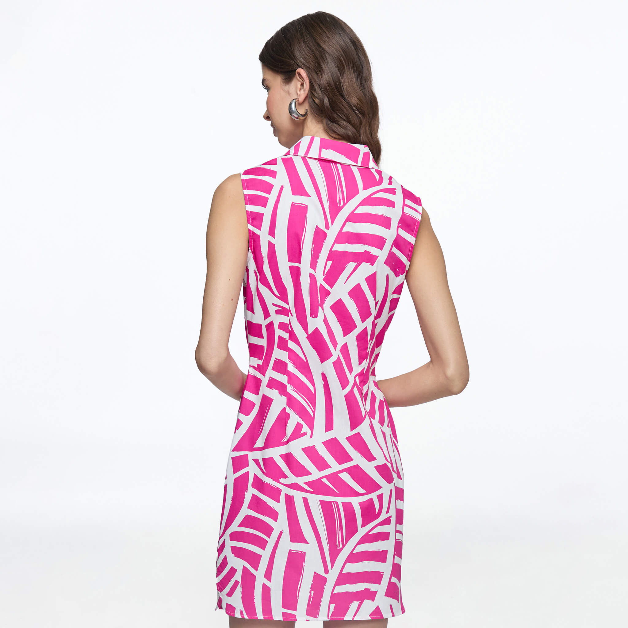 Vestido fucsia con print geométrico