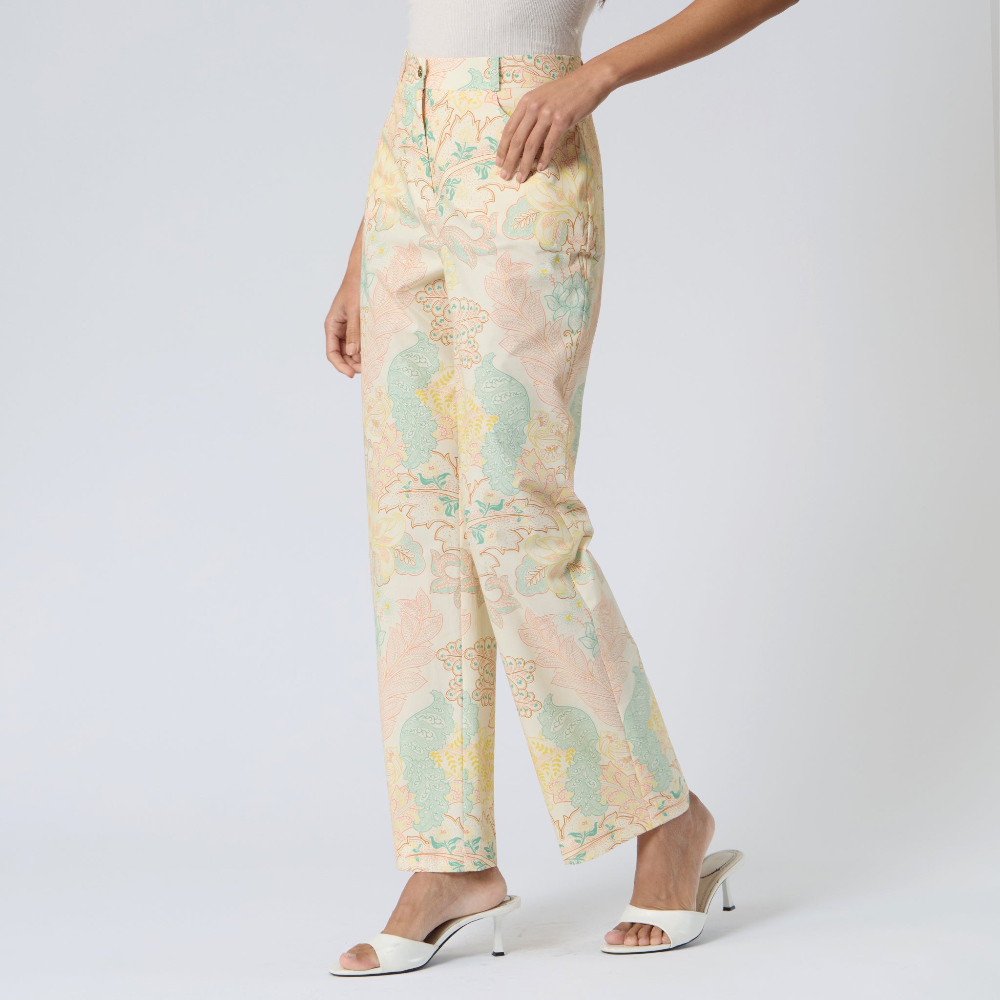 Pantalón Hueso Estampado Recto