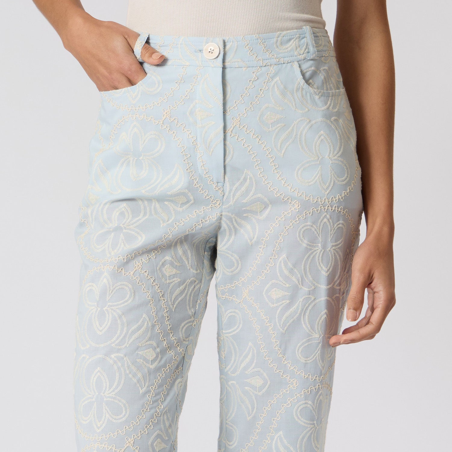 Pantalón Azul Cielo Bordado