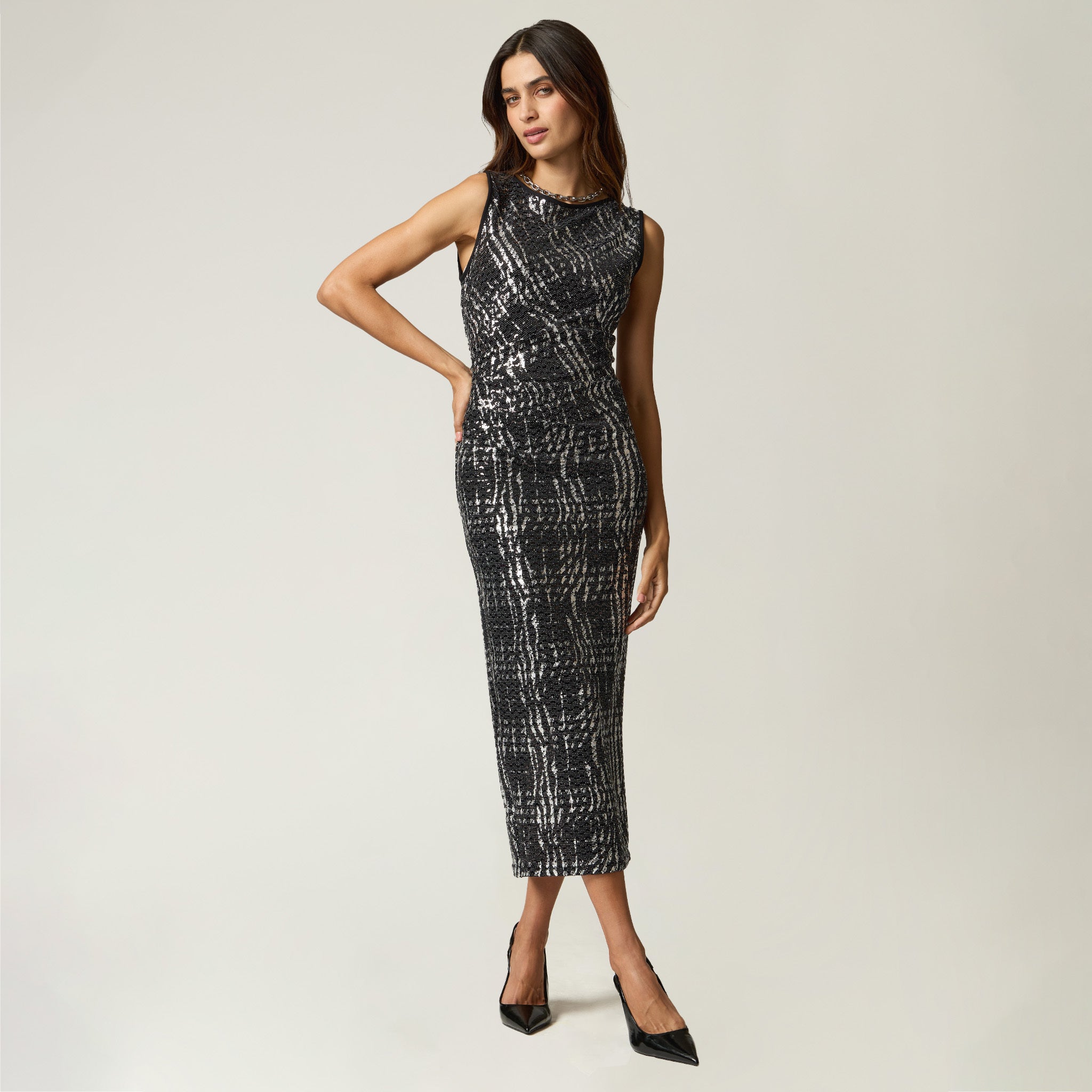 Vestido Negro Estampado Metálico