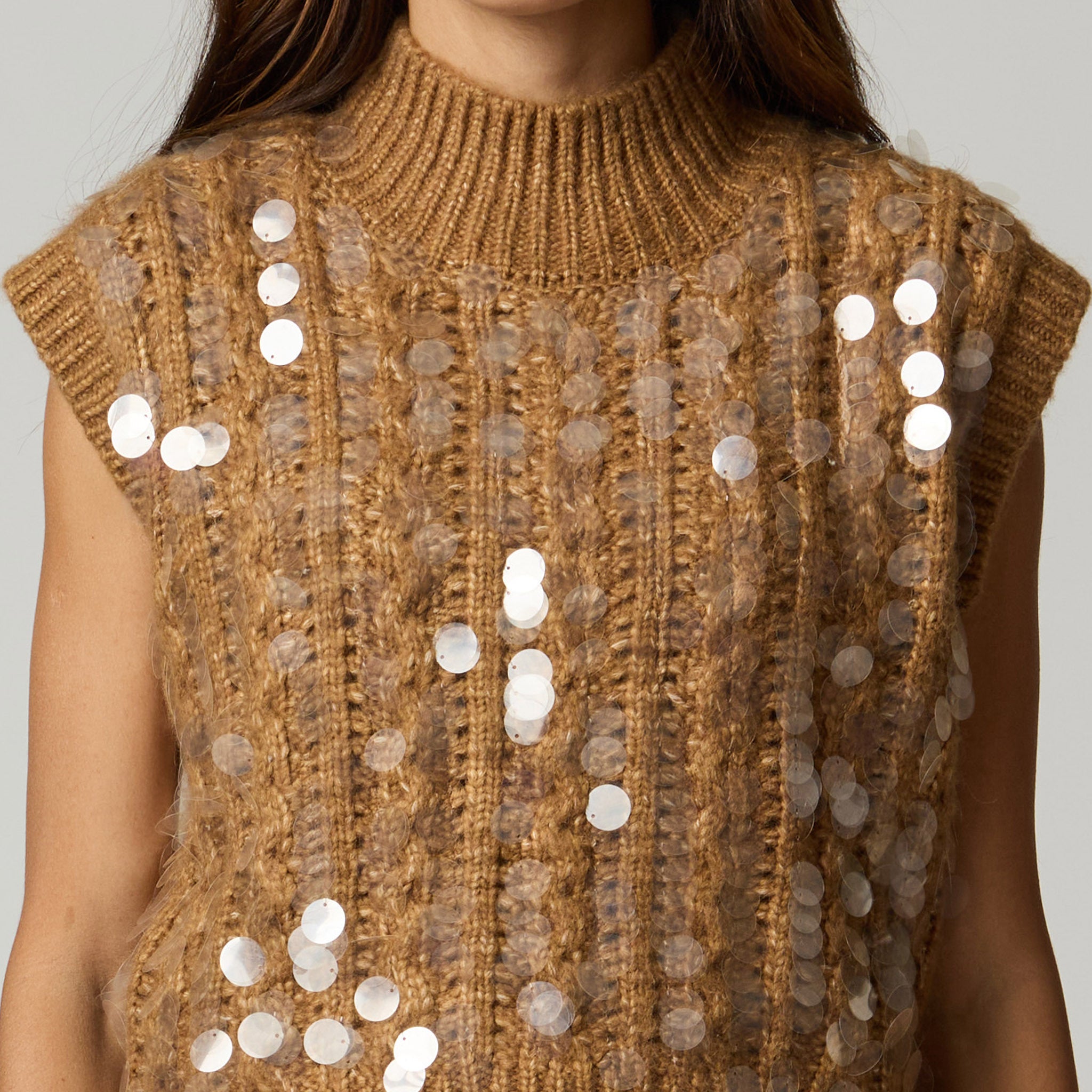 Chaleco Beige Punto con Lentejuelas
