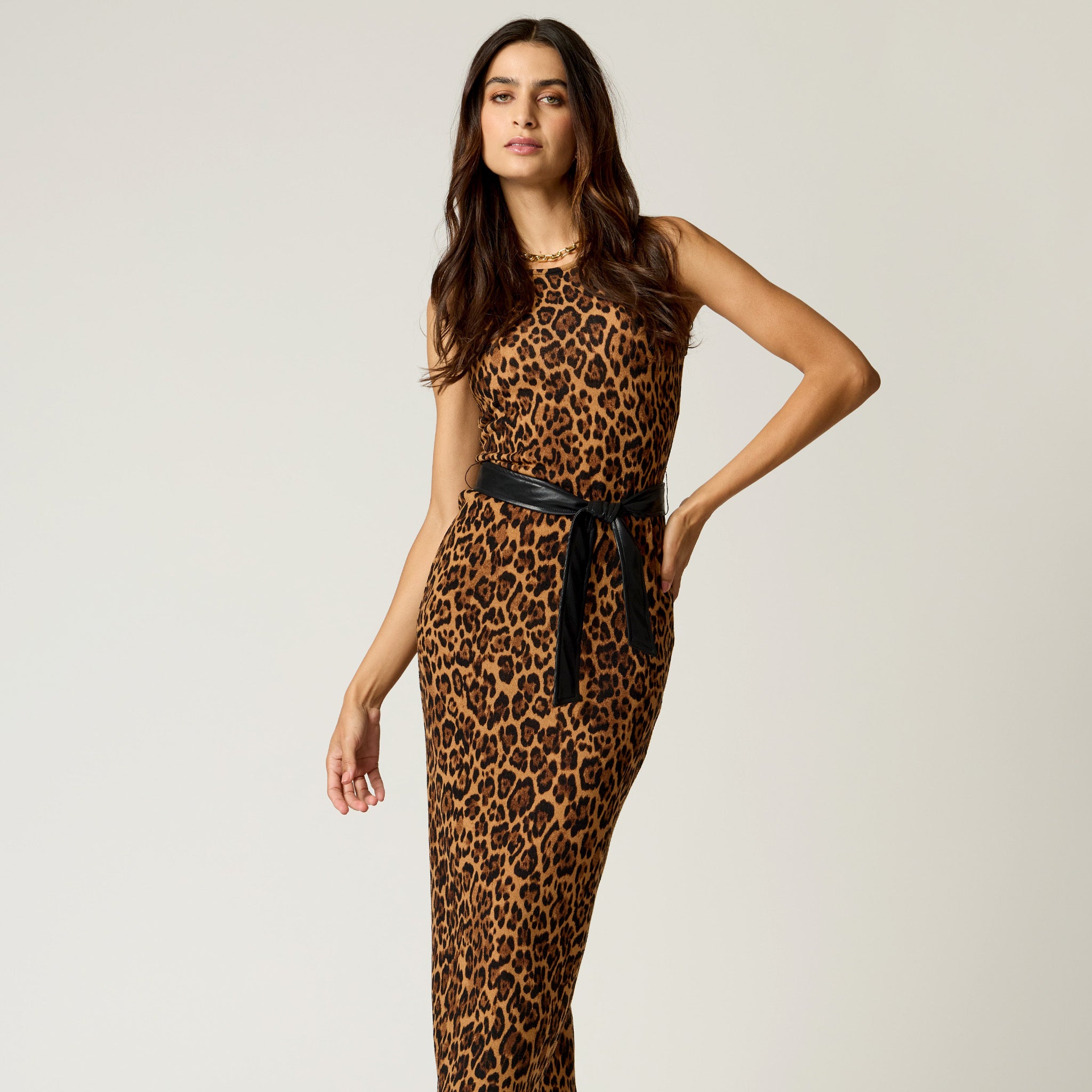 Vestido Camel para mujer Animal Print Abertura