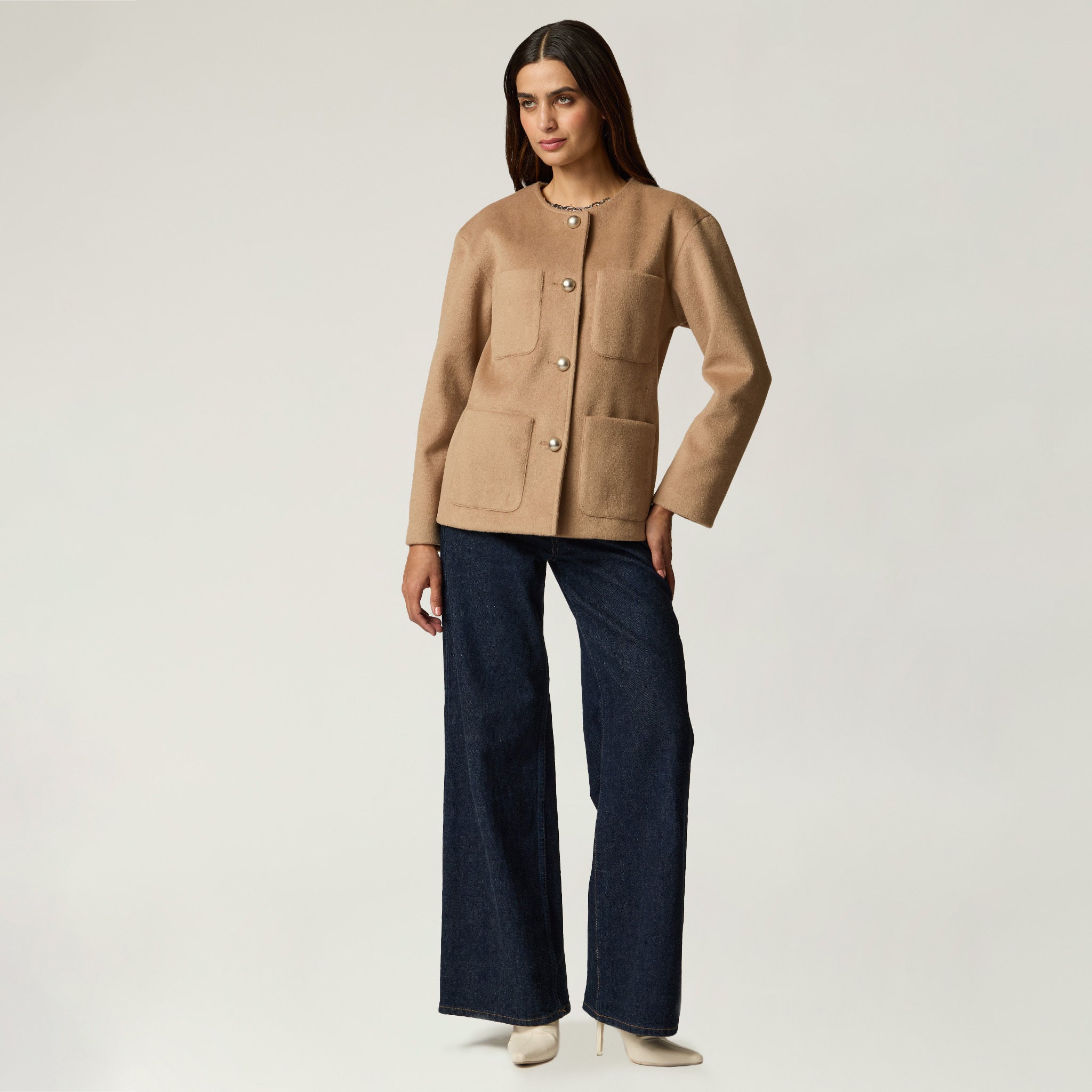 Blazer Beige Oversized Mujer