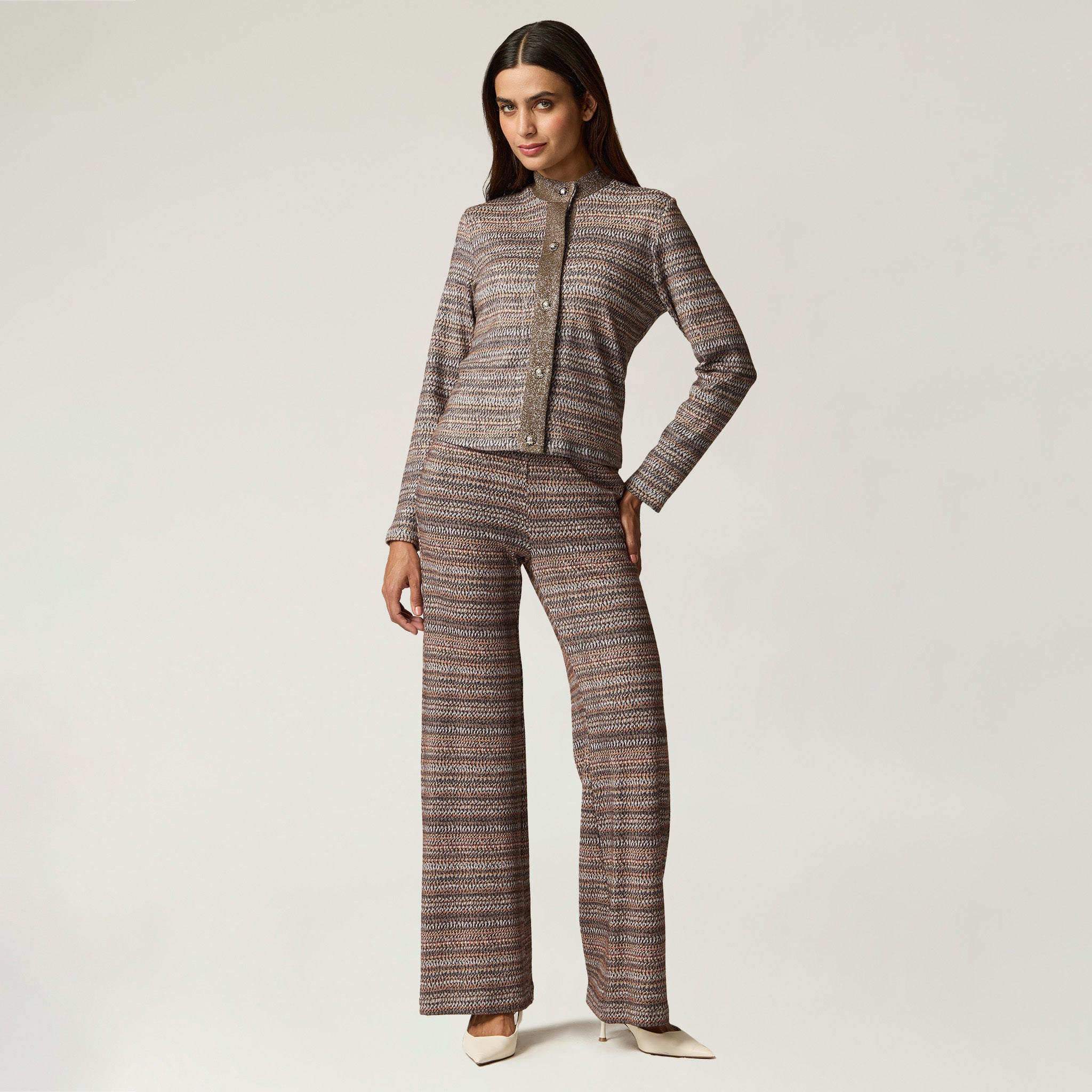 Pantalón Café Estampado con Lurex Mujer