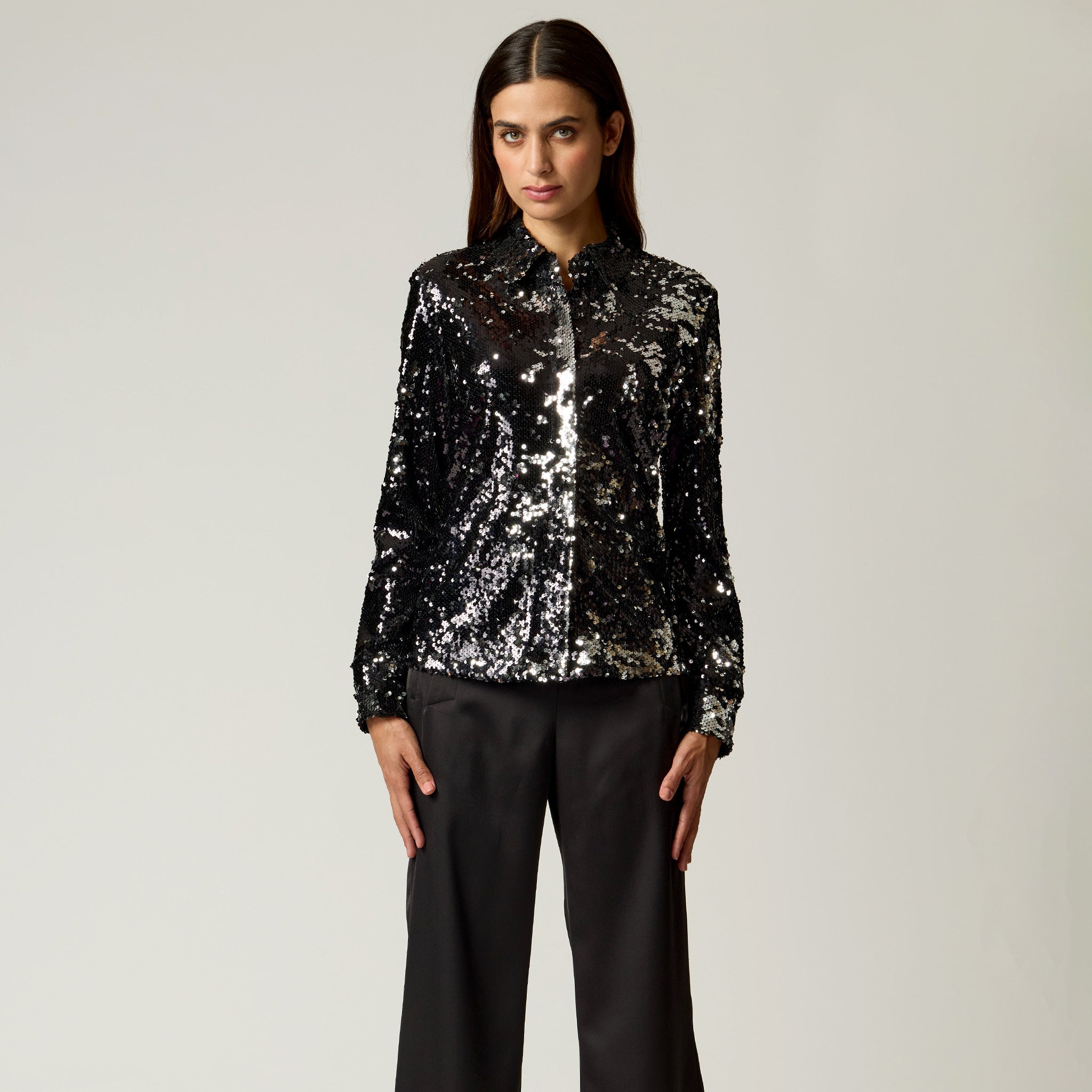 Blusa Camisera Negra para mujer Lentejuelas