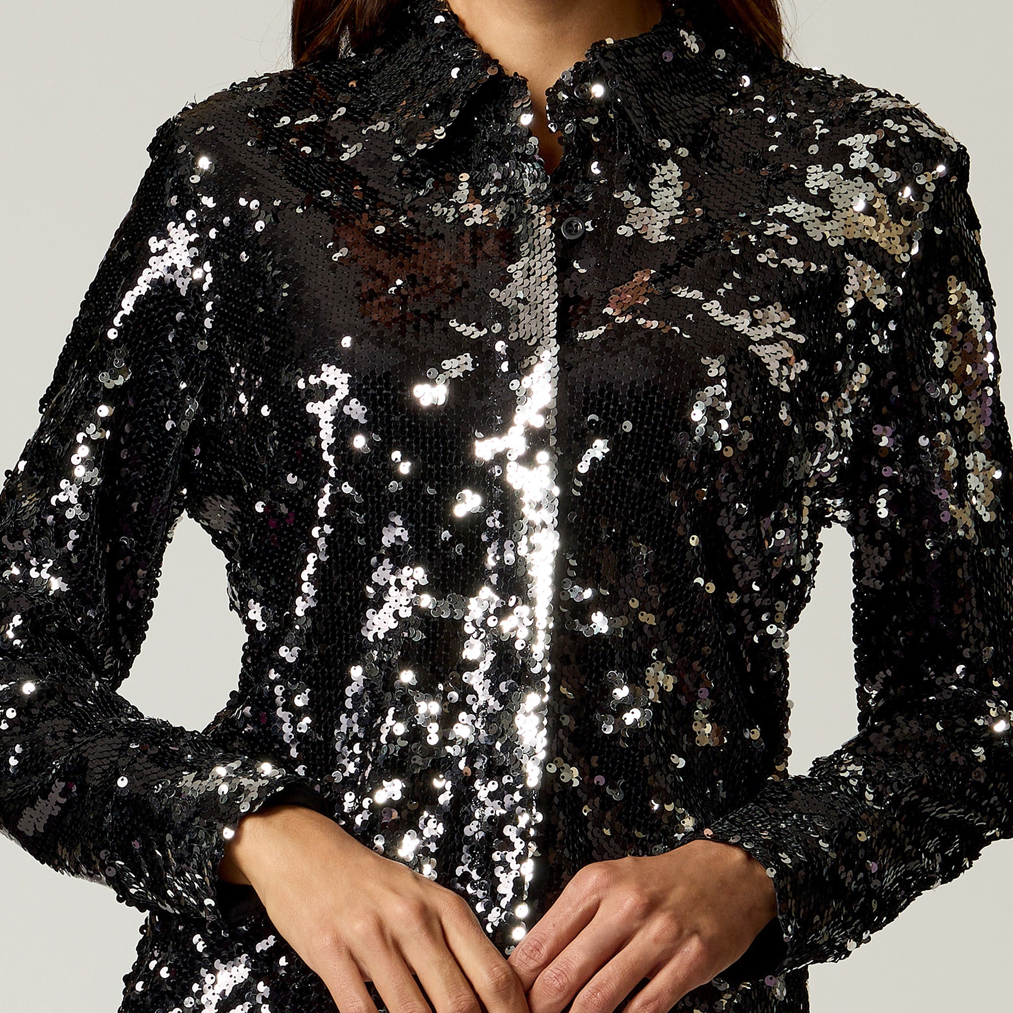 Blusa Camisera Negra para mujer Lentejuelas