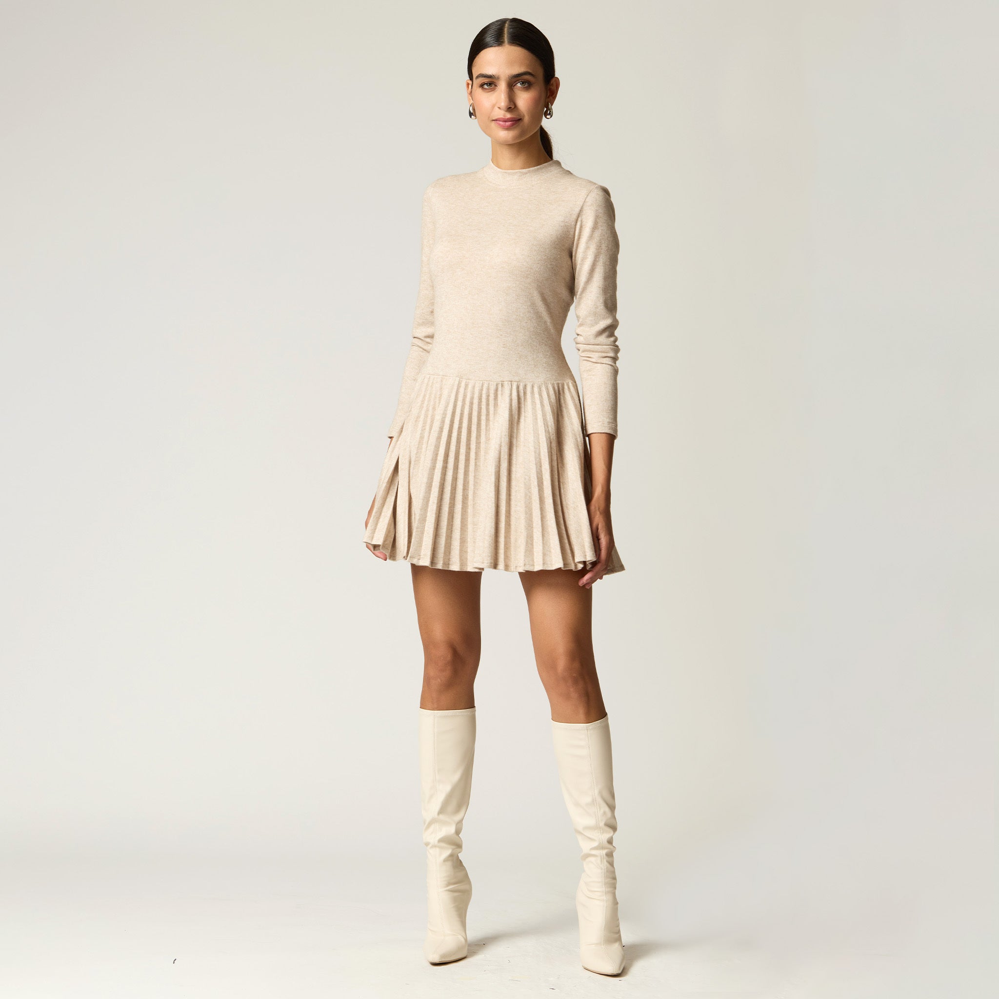 Vestido Beige Punto Melange Mujer