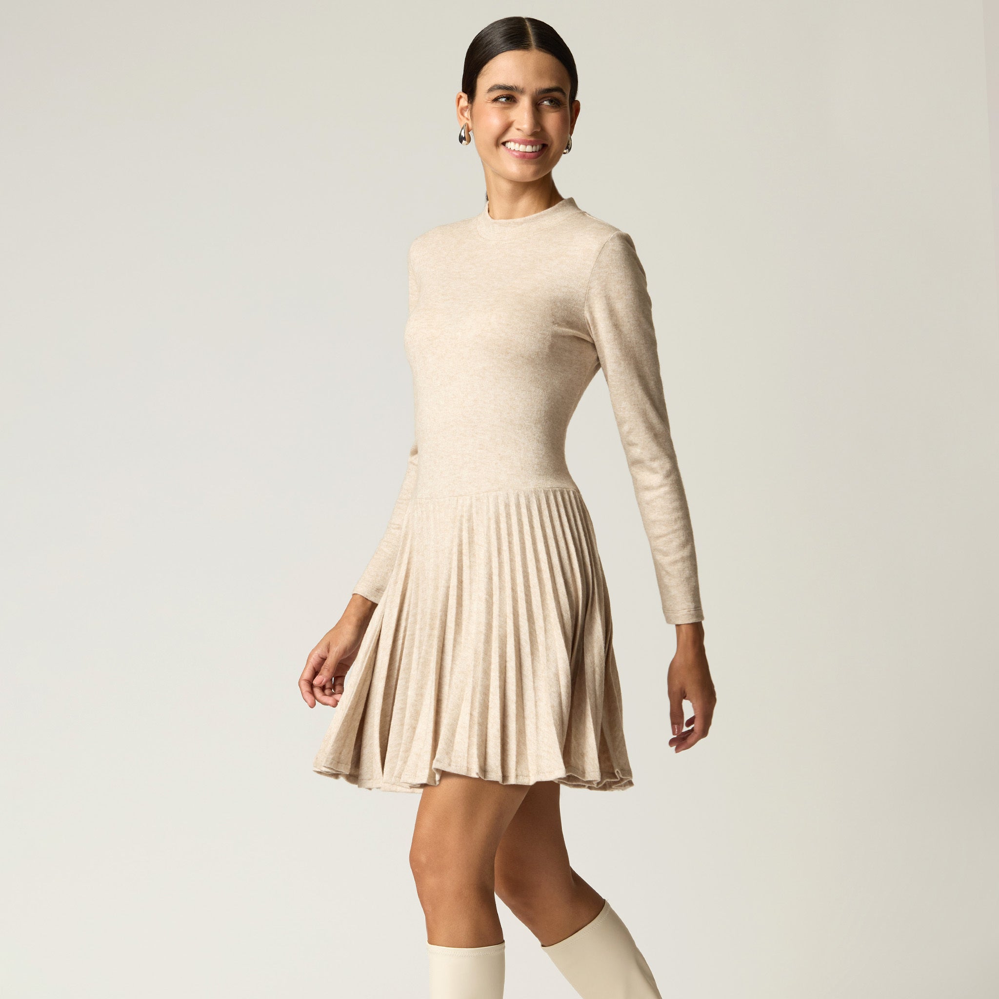 Vestido Beige Punto Melange Mujer