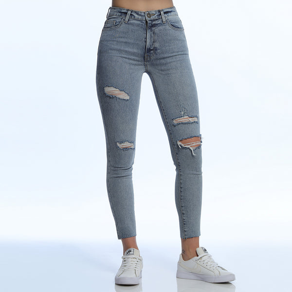 Cropped Skinny Jeans Desgaste Azules